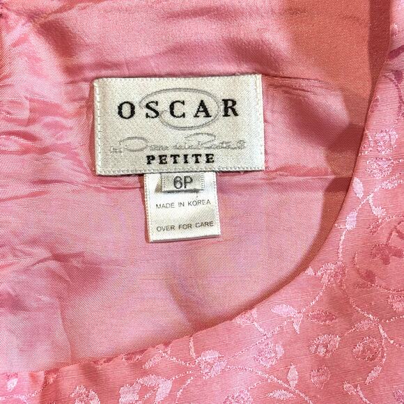 Oscar De La Renta Textured Linen Silk Sleeveless Sheath Dress Pink 6 Petite - Picture 6 of 6